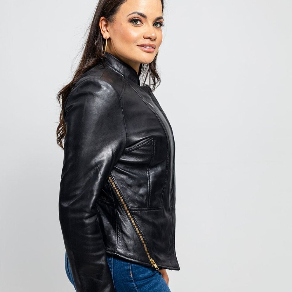 Zoey Womens Fashion Leather Jacket - Picture 5 of 8